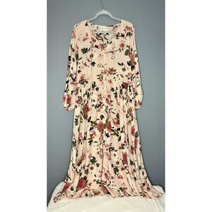 Mia Joy Maxi Dress Womens L Floral Balloon Sleeve Button Boho Flowy Cottagecore